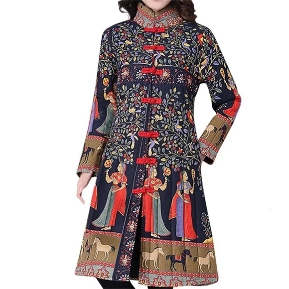 Ethnic Chinese QianBaiYi Indian Bohemian Indie Quilted Pattern Coat (Small) - Picture 3 of 16